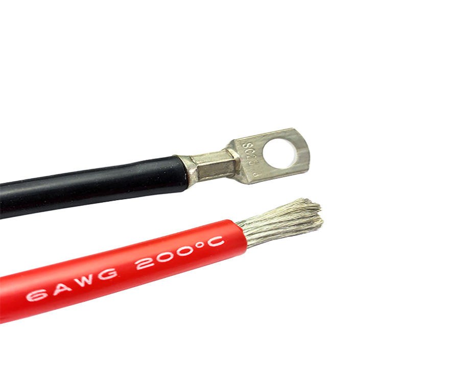 Custom Electric Wire 6 awg  Silicone Rubber Insulated Cable with round Terminal  3