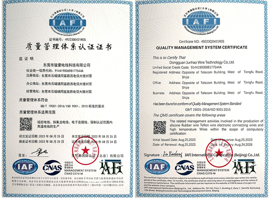 菲律宾亚星电线质量治理系统认证证书ISO9001